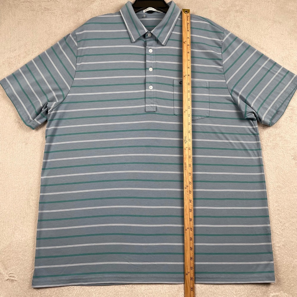 Criquet Polo Shirt Mens XXL Blue Green Striped Performance Pocket Preppy Golf - Picture 7 of 9